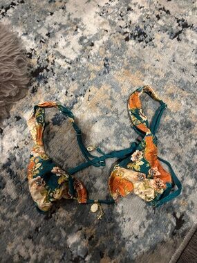 Teal Floral Print Bikini Top